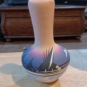 2/$12 Handcrafted Ceramic Vase with Native American Design